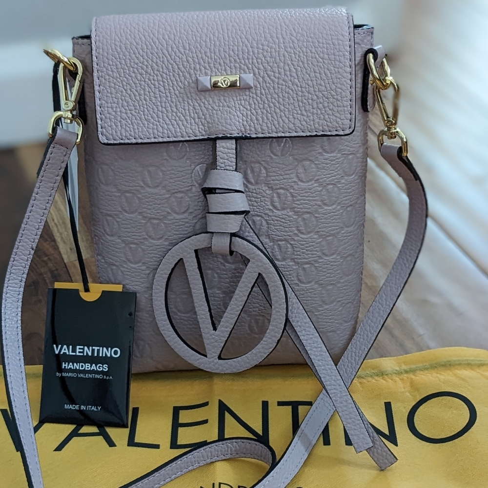 Valentino Mario Valentino Salma   Logo Embossed Leather Crossbody + Dust Bag Nwt